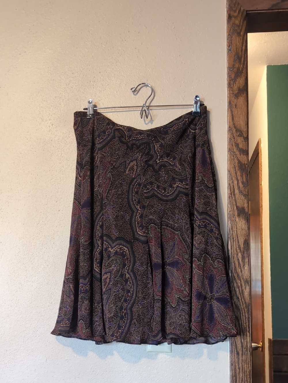 Chaps A-Line Paisley Skirt - Brown with Purple & Red Accents